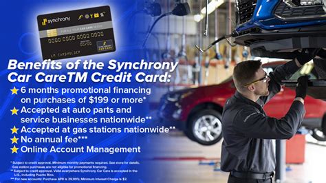 Manage all your car expenses with the Synchrony Car Care™ credit card, accepted at gas stations, auto parts, car repair shops, and service businesses nationwide. See if you Prequalify and get a decision in seconds with no impact to your credit bureau score. Subject to credit approval. * Minimum monthly payments required.. 