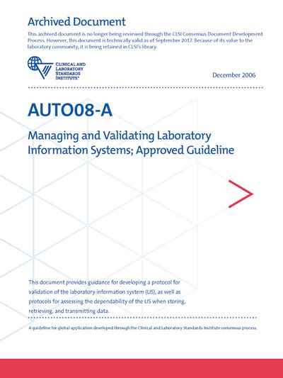 Auto08 a managing and validating laboratory information systems approved guideline. - The helping professionals guide to end of life care by e alessandra strada.