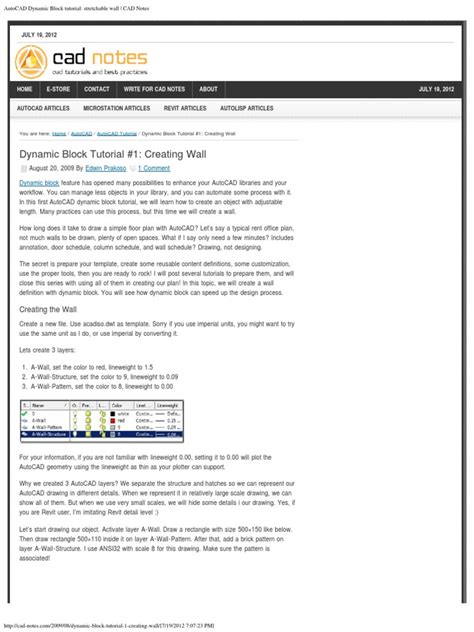 AutoCAD Dynamic Block Tutorial - Stretchable Wall - CAD Notes PDF