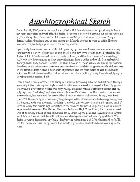 Autobiographical sketch example for students