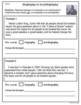 Autobiography and biography activities for third