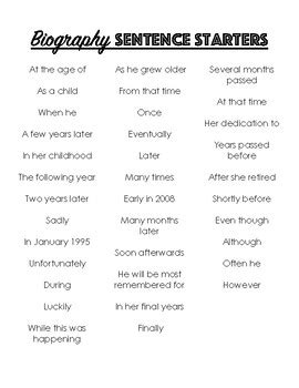 Autobiography example sentence starters