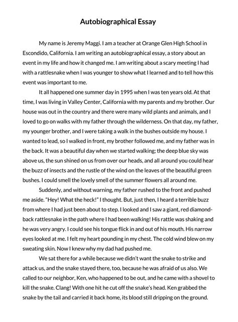 Autobiography narrative format examples for students