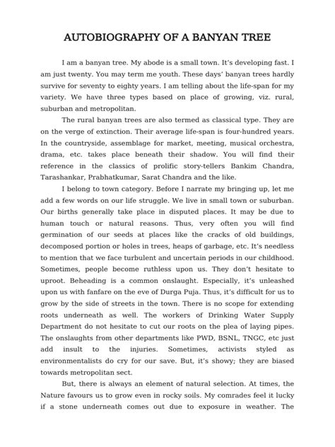 Autobiography of a banyan tree in 1000 words