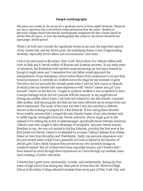 Autobiography of a student in 1000 words