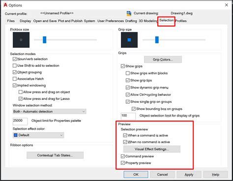 Autocad selection highlight not working.  The glowing visual effect has been th...