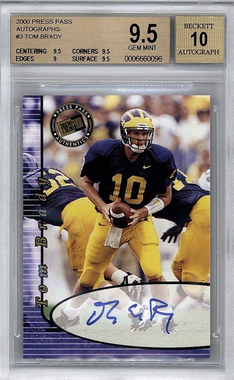 Autographed tom brady rookie card. Feb 6, 2021 · Tom Brady has 13 different autograph cards from 2000. Only one of them is a Rookie Card. Needless to say, the 2000 Playoff Contenders Tom Brady Rookie Card is a big one. While... 