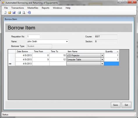 Automated Borrowing and Returning of Equipments Free Source Code