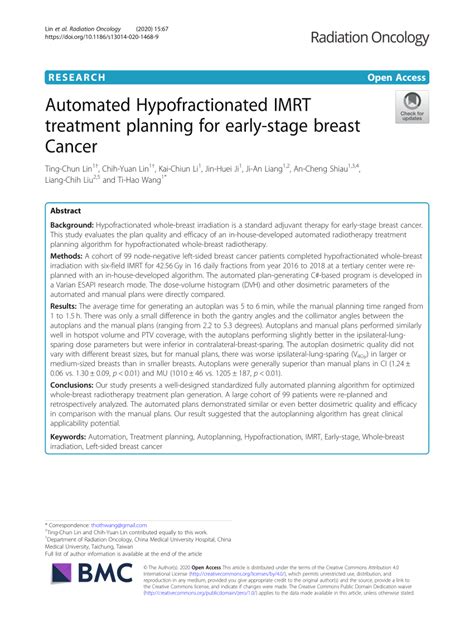 Automated Hypofractionated IMRT treatment planning for early …