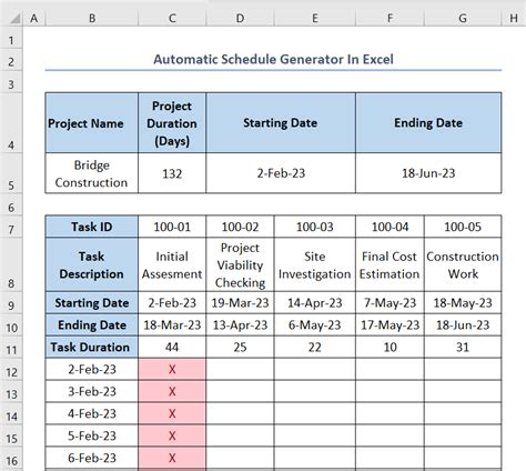 Automatic Schedule Generator Excel Excel Schedule Template
