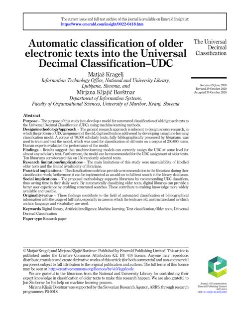 Automatic classification of older electronic texts into the