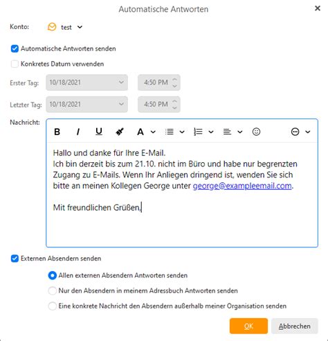 Automatische email antwort vorlage