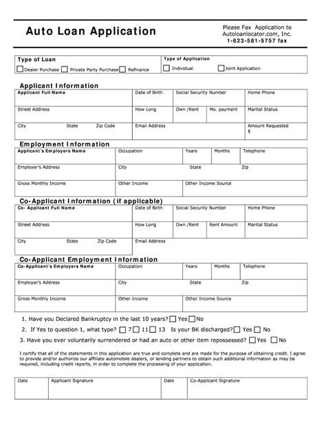 Automotive Credit Application Forms Auto Dealer Forms