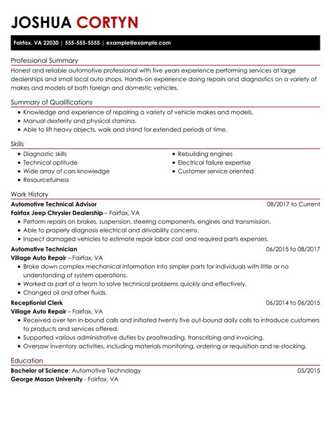 Automotive Service Technician Resume Examples & Samples for …