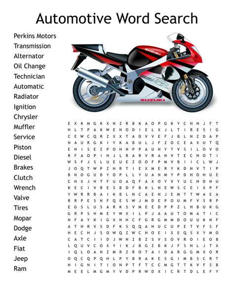 Automotive Word Search WordMint
