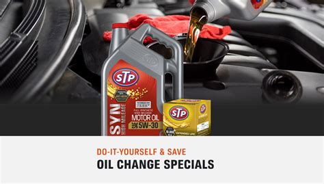 Shop Oil Specials. ONLY $33.99: STP BUNDLE. Conventional or High Mileage Motor Oil 5 Qts, an STP Oil Filter & an STP Air or Cabin Air Filter 1. Shop Deal. ONLY $38.99: ... ONLY $32.99: Pennzoil. Full Synthetic Motor Oil 5 Qts. and an STP Extended Life Oil Filter 3. Shop Deal. 0 of 5.. 