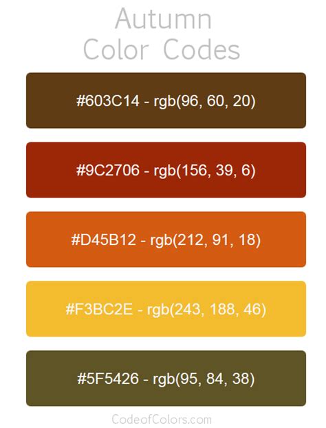 Autumn Color Palette Fall Hex and RGB Color Codes