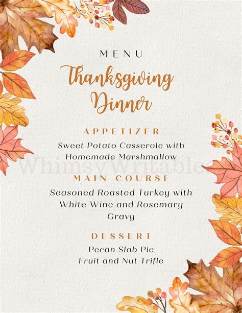 Autumn Graphics Thanksgiving Menu