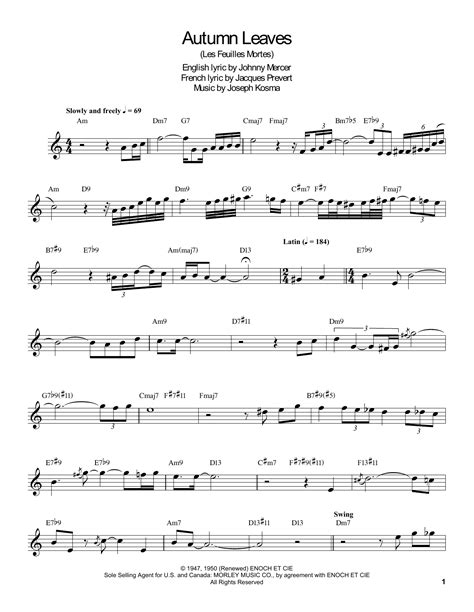 Autumn Leaves sheet music by Buddy DeFranco Transcription