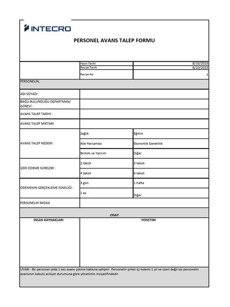 Avans Talep Formu PDF Scribd.