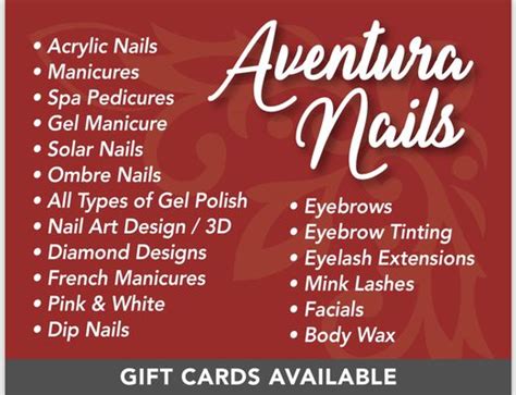 Aventura Nails Corporation is a corporation in Aventura, Florida. The employer identification number (EIN) for Aventura Nails Corporation is 273172983. EIN for organizations is sometimes also referred to as taxpayer identification number (TIN) or FEIN or simply IRS Number.
