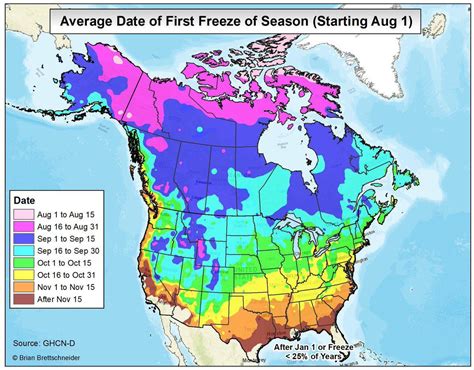 Average 1st frost date by zip code. A frost date is the average date of the last light freeze in spring or the first light freeze in fall. The classification of freeze temperatures is based on their effect on plants: Light freeze: 29° to 32°F (-1.7° to 0°C)—tender plants are killed. Moderate freeze: 25° to 28°F (-3.9° to -2.2°C)—widely destructive to most vegetation. 