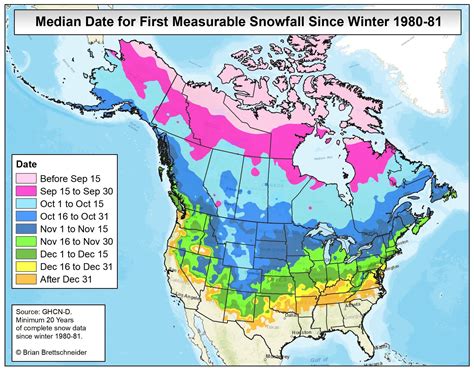 Average snowfall map north america. Average decadal snowfall for 40 significant sites in the contiguous U.S. since the season of 1900-1901, up to and including the season of 2018-2019 (top). 