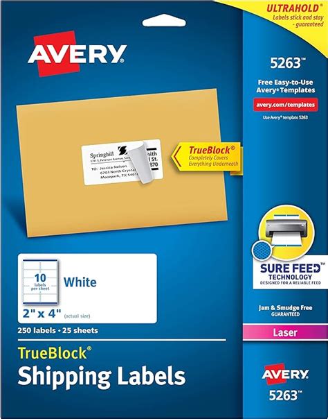 Avery 5263. Home Templates Address & Shipping Labels 6522. Shipping Labels. 2" x 4". 10 per Sheet White. 