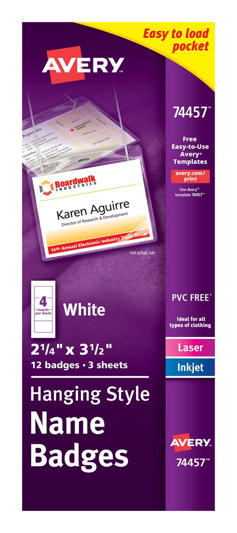 Avery TopLoading ClipStyle Name Badges, 21/4" x 31/2", 12 Badges