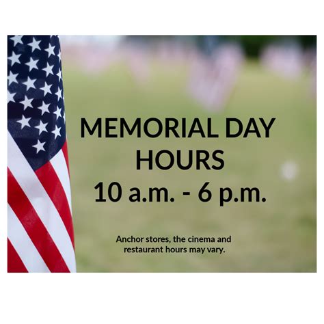 Aviation Mall Memorial Day hours posted