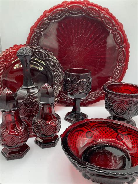 Vintage 1980s Avon - 1876 Cape Cod Collection - Set of 3 Ruby Red Glass Dinner Plates - Free Shipping. (538) $81.00. $90.00 (10% off) FREE shipping. Vintage Ruby Red colored glasses wine goblets (four 3oz or four 10oz) Christmas dishes glasses holiday barware. Gorgeous color drinkware!!. 