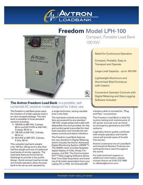 Avtron load bank lph 100 manual. - A r certification press lab manual.