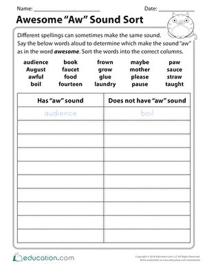 Awesome Aw Sound Sort Worksheet Education Com