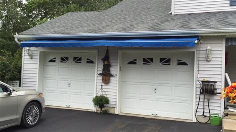 Awning garage. Hang the Awning Frame. Use your miter saw to cut 45-degree angles (miters) on one end of two 2x4s. Hold the mitered end of one of the braces flush to the wall, below one of the outside rafters. Hold the other end of … 