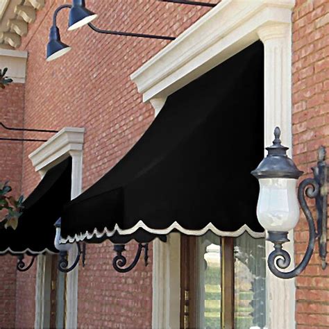 Goplus 40-in Wide x 40-in Projection x 11-in Height Metal Gray Solid Fixed Patio Awning. Our 40 x 40 inch outdoor door window canopy awning is designed to be versatile that it can applied as a door canopy, window awning and balcony cover, which is an ideal protection from all weather elements.