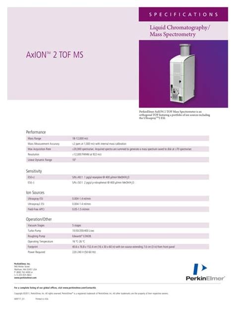 AxION 2 TOF Specifications Sheet