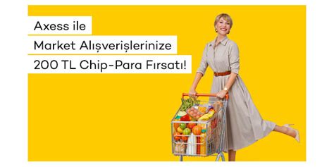 Axess'le market sektöründeki 400 TL ve üzeri her ikinci harcamana 50 toplamda 200 TL chip-para fırsatı! Kazanmak için hemen kampanyaya katıl! Son gün 31 Ocak.