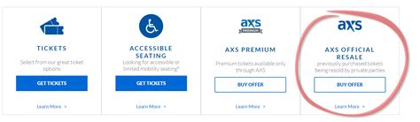 AXS Official Resale ger fans möjlighet att enkelt, säkert och tryggt kunna både köpa och sälja verifierade biljetter. Om du köpt en biljett från AXS men inte har möjlighet att närvara på evenemanget kan du till ett rättvist pris (maximalt 10% påslag på ordinarie inköpspris) sälja vidare din biljett.. 