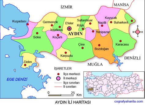 Aydın ili ilçeleri haritası