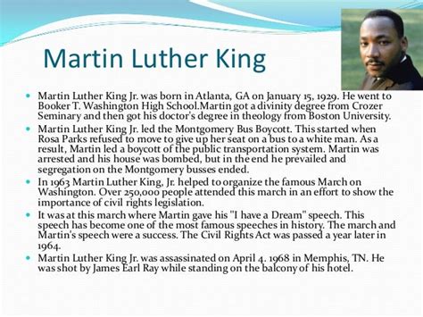 Aynsley bubbico biography of martin luther king