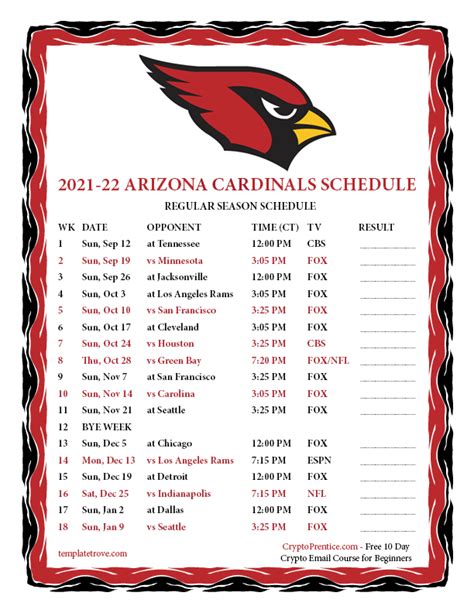 Az Cardinals Printable Schedule