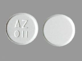 Az011 pills. This white round pill with imprint AZ 1 on it has been identified as: Aripiprazole 2 mg. This medicine is known as aripiprazole. 