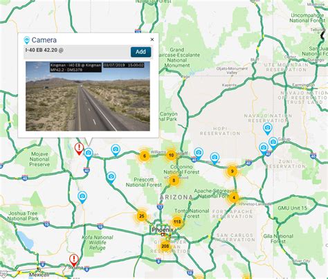 Az511 interactive map. Toggle navigation AZ511.gov Arizona Traveler Information. Facebook Link to Facebook in new window. Twitter Link to Twitter in new window. ... Map; Traffic. Traffic List; Travel Times List; Cameras List; Message Boards List; My AZ 511. Manage Routes & Notifications; About. Help; About Arizona 511; 511 Logo Signs; Disclaimer; 