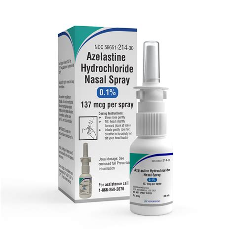 137 μg of azelastine hydrochloride and 50 μg of fluticasone propionate. The dosing regimen is one spray per nostril twice daily, for a total daily dose of 548 μg of azelastine . 