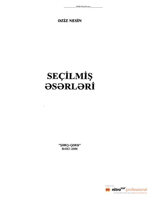 Aziz Nesin Seçilmiş Əsərləri PDF Scribd.