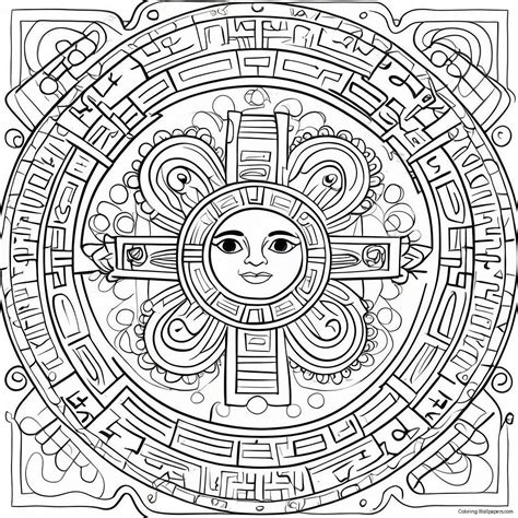Aztec Calendar Coloring Shee