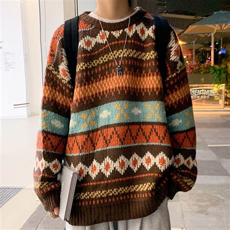 Aztec Pattern Knit Cardigan Shop Old Sweaters & Cardigans at Papaya