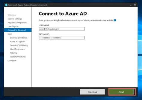 Azure ad connect step by step.  Use Azure AD service principal credentials...