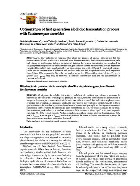 b>Optimization of first generation alcoholic fermentation process with ... - wintechmobiles.com