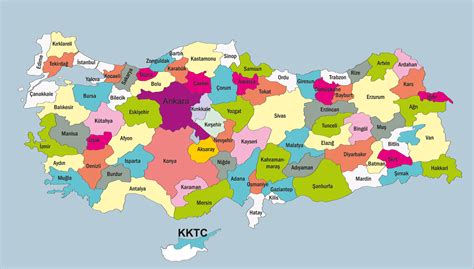 Bölgeleri ve illeri gösteren türkiye haritası